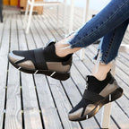 Elegant Black Women Sneakers Vulcanized Shoes Ladies Casual Shoes Breathable Walking Mesh Flats Sport Running Women's Lightweight Simple Espadrilles Everyday Walking Fashion Shoes Stevvex