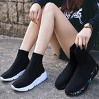 Elegant Black Womens Socks Sneakers Trainers Women Slip-on Stretch Black Sneakers Lightweight Breathable Walking Shoes Running Shoes Mesh Workout Casual Sports Sneakers Stevvex