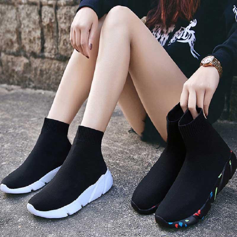 Elegant Black Womens Socks Sneakers Trainers Women Slip-on Stretch Black Sneakers Lightweight Breathable Walking Shoes Running Shoes Mesh Workout Casual Sports Sneakers Stevvex