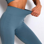 Elegant Blue Yoga Pants High Waisted Gym Leggings Yoga Leggings Seamless Gym Push Up Workout Stretch Fitness Sweatpants Ultra Soft Leggings Tight Sport Women Fitness Seamless Female Legging Tummy Control Running Pants For Training Stevvex