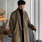 Elegant Brown Men Casual Overcoat Autumn Stylish New Trendy Warm Long Coat Elegant Warm Retro New Long Sleeve Comfortable Coat Classic Full Length Gentleman Overcoat Stevvex