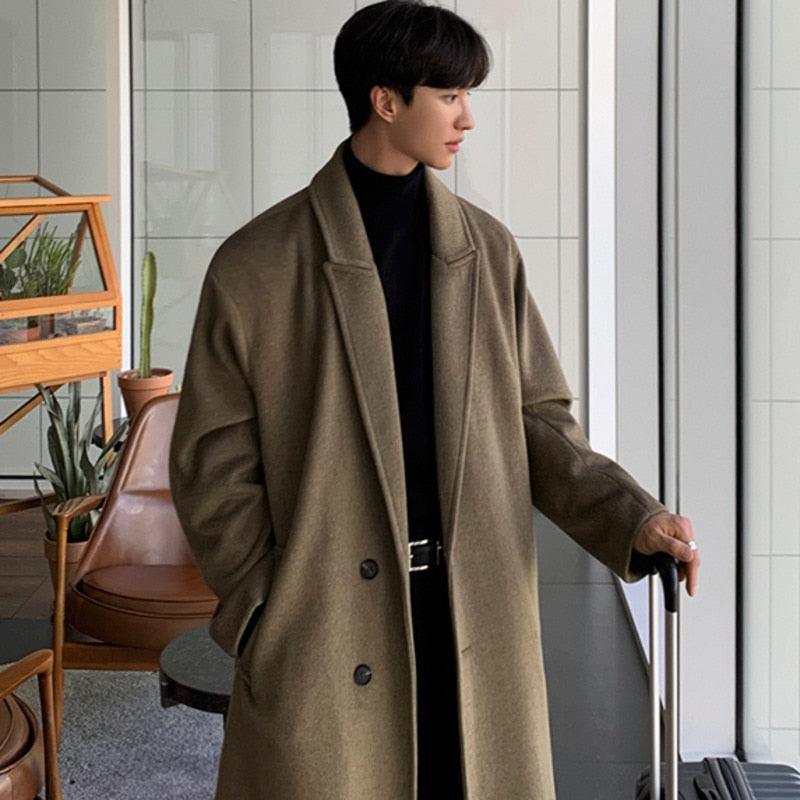 Elegant Brown Men Casual Overcoat Autumn Stylish New Trendy Warm Long Coat Elegant Warm Retro New Long Sleeve Comfortable Coat Classic Full Length Gentleman Overcoat Stevvex