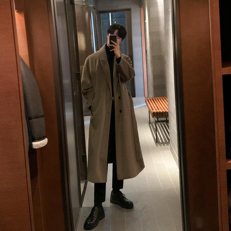Elegant Brown Men Casual Overcoat Autumn Stylish New Trendy Warm Long Coat Elegant Warm Retro New Long Sleeve Comfortable Coat Classic Full Length Gentleman Overcoat Stevvex
