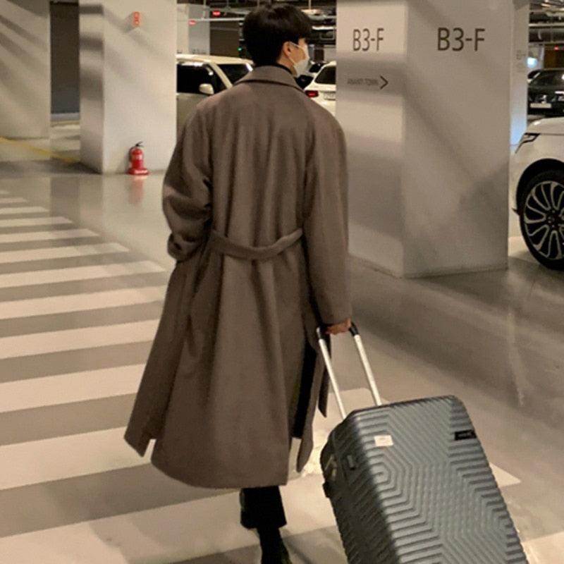 Elegant Brown Men Casual Overcoat Autumn Stylish New Trendy Warm Long Coat Elegant Warm Retro New Long Sleeve Comfortable Coat Classic Full Length Gentleman Overcoat Stevvex