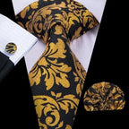 Elegant Business Yellow Gold Ties Men Charming Handkerchiefs Cufflinks Set Unique Design Men Tie Set For Wedding Suit