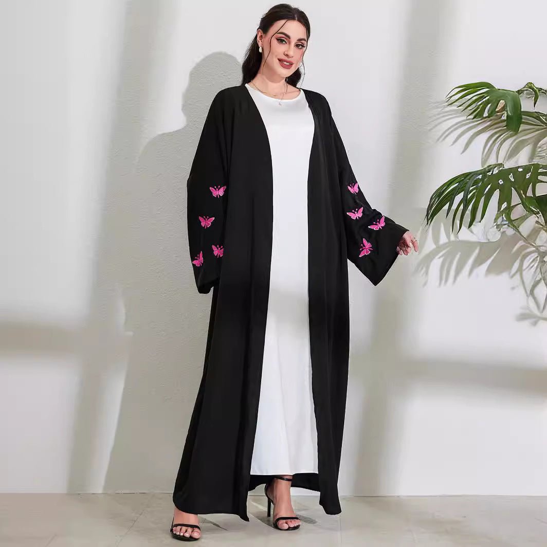 Elegant Butterfly Embroidery Open Abaya (MOA118)