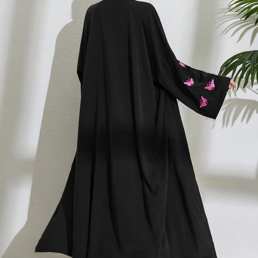 Elegant Butterfly Embroidery Open Abaya (MOA118)