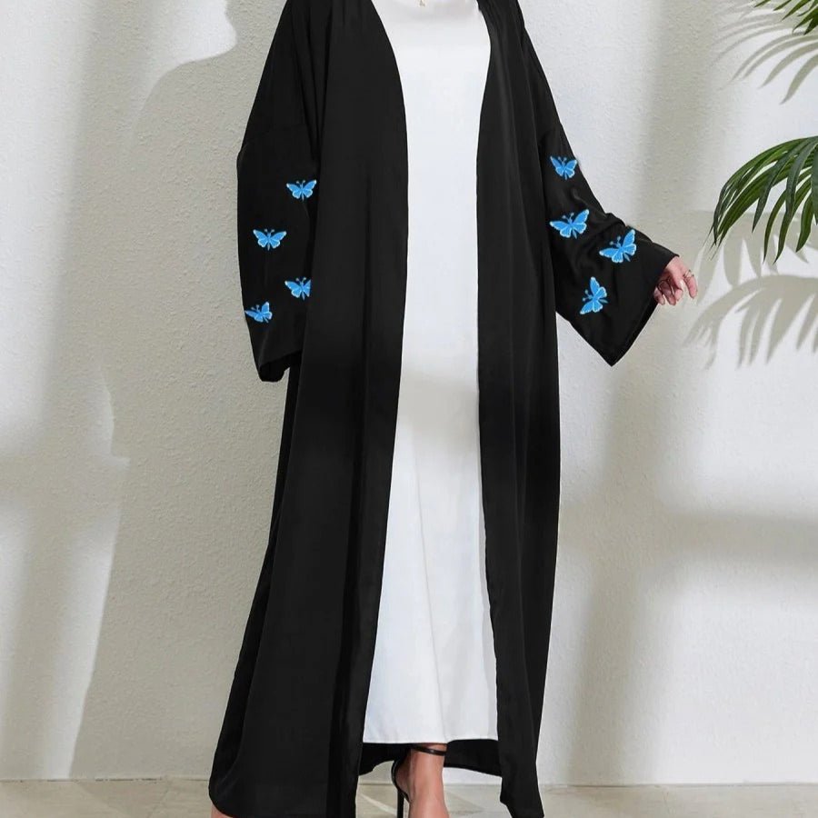 Elegant Butterfly Embroidery Open Abaya (MOA118)