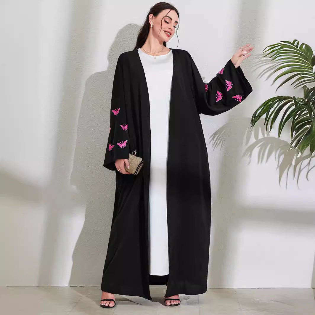 Elegant Butterfly Embroidery Open Abaya (MOA118)