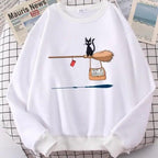 Elegant Cute Cat Print Sweatshirts Women Casual Crewneck Sportswear Fleece Warm Fleece Sweatshirt Loose Autumn Clothes Casual Women's Printed Hooded Sweatshirt Loose Tunic Blouse Top Utility Pockets Ladies Sweatshirts Stevvex