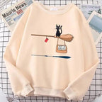 Elegant Cute Cat Print Sweatshirts Women Casual Crewneck Sportswear Fleece Warm Fleece Sweatshirt Loose Autumn Clothes Casual Women's Printed Hooded Sweatshirt Loose Tunic Blouse Top Utility Pockets Ladies Sweatshirts Stevvex