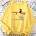 Elegant Cute Cat Print Sweatshirts Women Casual Crewneck Sportswear Fleece Warm Fleece Sweatshirt Loose Autumn Clothes Casual Women's Printed Hooded Sweatshirt Loose Tunic Blouse Top Utility Pockets Ladies Sweatshirts Stevvex