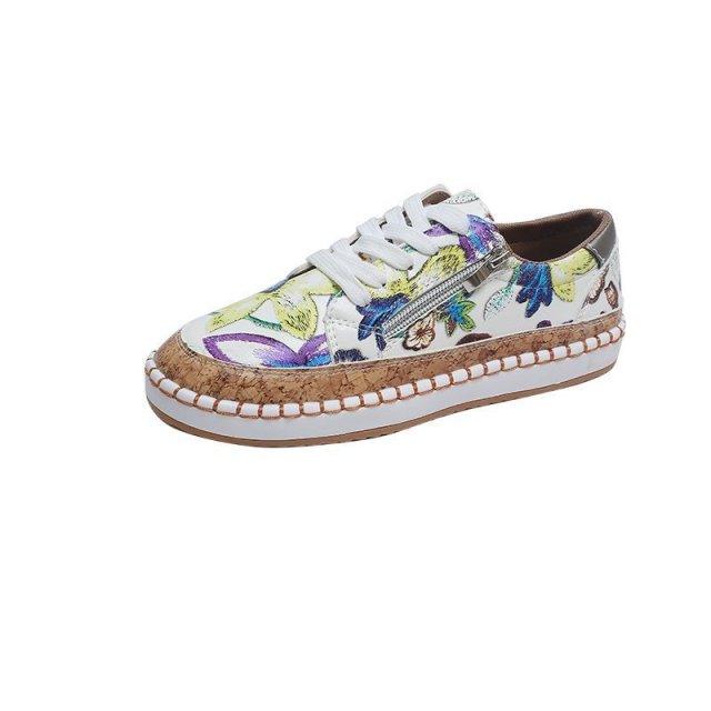 Elegant Floral Womens Sneakers Printed Lace Up Flat Shoes Fashion Round Toe Shoes Women Casual Sneakers Comfortable Tennis Shoes For Walking Stevvex