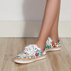 Elegant Floral Womens Sneakers Printed Lace Up Flat Shoes Fashion Round Toe Shoes Women Casual Sneakers Comfortable Tennis Shoes For Walking Stevvex