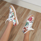 Elegant Floral Womens Sneakers Printed Lace Up Flat Shoes Fashion Round Toe Shoes Women Casual Sneakers Comfortable Tennis Shoes For Walking Stevvex