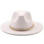 Elegant Green Fedora Hats Women Men Fedora Hats Wide Brim Fedora Hat Summer Chain Band Jazz Hats Winter Autumn Gentleman Outdoor Hat
