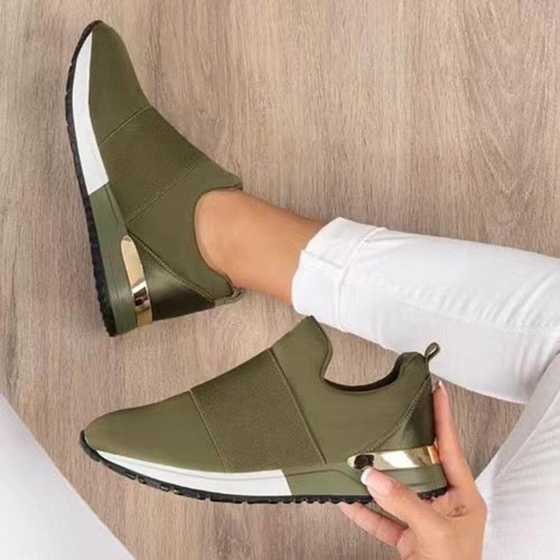 Elegant Green Women Sneakers Slip-On Solid Color Sneakers Sport Mesh Casual Shoes Fashion Autumn Running And Walking Lace-up Breathable Casual Comfortable Walking Sneakers Stevvex