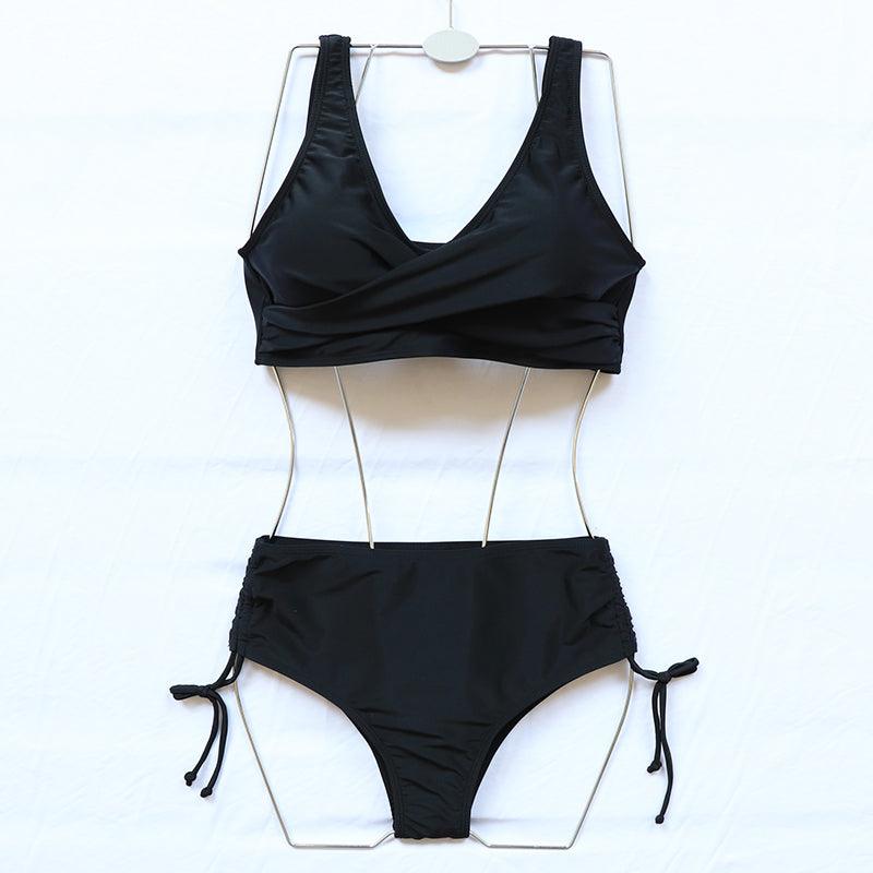 Elegant High Waist Bikini Set Push Up Swimwear Women Swimsuits New Black Bathing Suit Twist Women's High Waist Bikini Twist Front Tie Back 2 Piece Lace Up Summer Swimsuits Stevvex