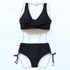 Elegant High Waist Bikini Set Push Up Swimwear Women Swimsuits New Black Bathing Suit Twist Women's High Waist Bikini Twist Front Tie Back 2 Piece Lace Up Summer Swimsuits Stevvex