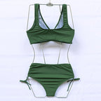 Elegant High Waist Bikini Set Push Up Swimwear Women Swimsuits New Black Bathing Suit Twist Women's High Waist Bikini Twist Front Tie Back 2 Piece Lace Up Summer Swimsuits Stevvex