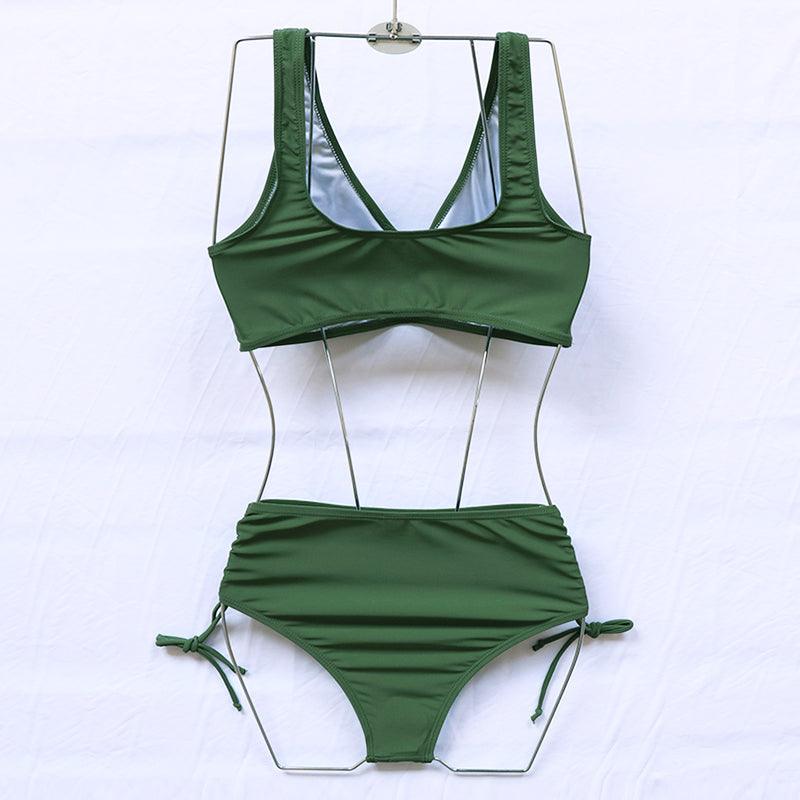Elegant High Waist Bikini Set Push Up Swimwear Women Swimsuits New Black Bathing Suit Twist Women's High Waist Bikini Twist Front Tie Back 2 Piece Lace Up Summer Swimsuits Stevvex