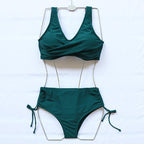 Elegant High Waist Bikini Set Push Up Swimwear Women Swimsuits New Black Bathing Suit Twist Women's High Waist Bikini Twist Front Tie Back 2 Piece Lace Up Summer Swimsuits Stevvex