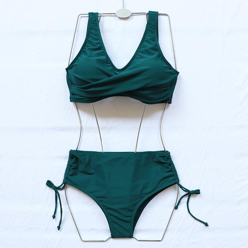 Elegant High Waist Bikini Set Push Up Swimwear Women Swimsuits New Black Bathing Suit Twist Women's High Waist Bikini Twist Front Tie Back 2 Piece Lace Up Summer Swimsuits Stevvex