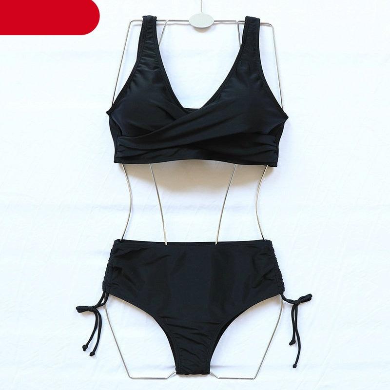 Elegant High Waist Bikini Set Push Up Swimwear Women Swimsuits New Black Bathing Suit Twist Women's High Waist Bikini Twist Front Tie Back 2 Piece Lace Up Summer Swimsuits Stevvex