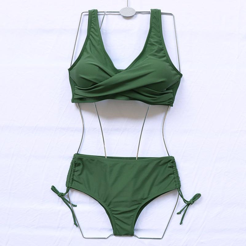 Elegant High Waist Bikini Set Push Up Swimwear Women Swimsuits New Black Bathing Suit Twist Women's High Waist Bikini Twist Front Tie Back 2 Piece Lace Up Summer Swimsuits Stevvex