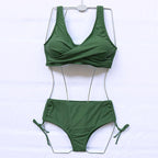 Elegant High Waist Bikini Set Push Up Swimwear Women Swimsuits New Black Bathing Suit Twist Women's High Waist Bikini Twist Front Tie Back 2 Piece Lace Up Summer Swimsuits Stevvex