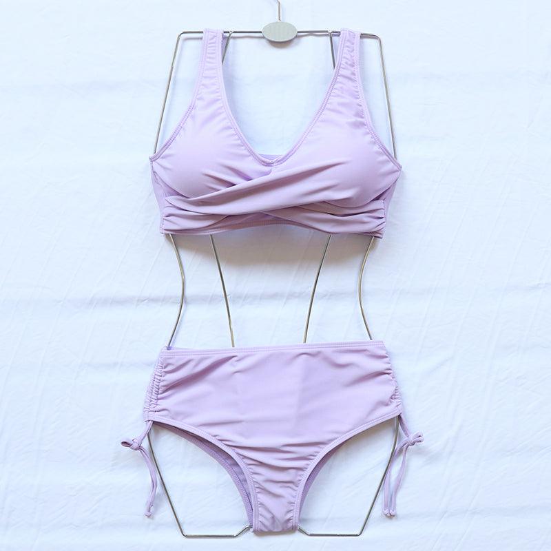 Elegant High Waist Bikini Set Push Up Swimwear Women Swimsuits New Black Bathing Suit Twist Women's High Waist Bikini Twist Front Tie Back 2 Piece Lace Up Summer Swimsuits Stevvex