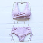 Elegant High Waist Bikini Set Push Up Swimwear Women Swimsuits New Black Bathing Suit Twist Women's High Waist Bikini Twist Front Tie Back 2 Piece Lace Up Summer Swimsuits Stevvex