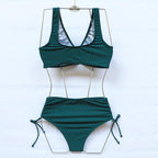 Elegant High Waist Bikini Set Push Up Swimwear Women Swimsuits New Black Bathing Suit Twist Women's High Waist Bikini Twist Front Tie Back 2 Piece Lace Up Summer Swimsuits Stevvex