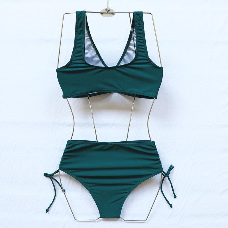 Elegant High Waist Bikini Set Push Up Swimwear Women Swimsuits New Black Bathing Suit Twist Women's High Waist Bikini Twist Front Tie Back 2 Piece Lace Up Summer Swimsuits Stevvex
