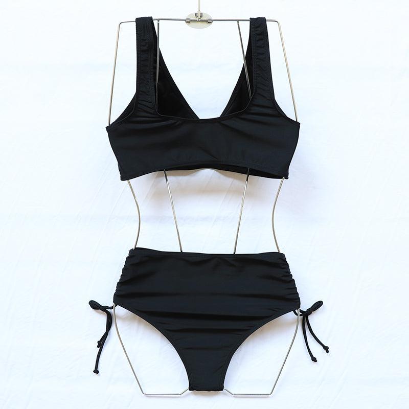Elegant High Waist Bikini Set Push Up Swimwear Women Swimsuits New Black Bathing Suit Twist Women's High Waist Bikini Twist Front Tie Back 2 Piece Lace Up Summer Swimsuits Stevvex