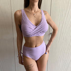 Elegant High Waist Bikini Set Push Up Swimwear Women Swimsuits New Black Bathing Suit Twist Women's High Waist Bikini Twist Front Tie Back 2 Piece Lace Up Summer Swimsuits Stevvex