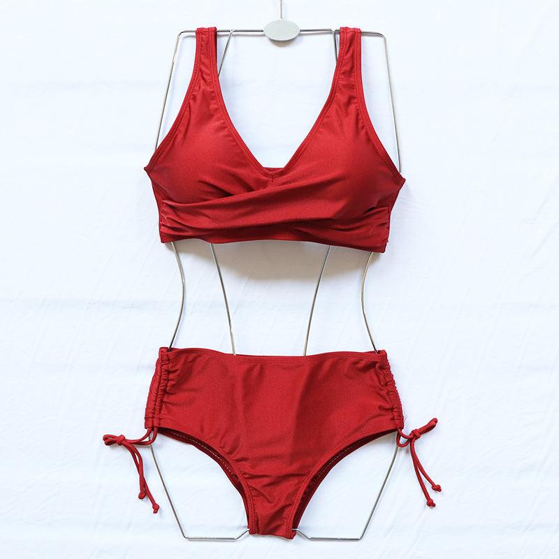 Elegant High Waist Bikini Set Push Up Swimwear Women Swimsuits New Black Bathing Suit Twist Women's High Waist Bikini Twist Front Tie Back 2 Piece Lace Up Summer Swimsuits Stevvex