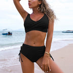 Elegant High Waist Bikini Set Push Up Swimwear Women Swimsuits New Black Bathing Suit Twist Women's High Waist Bikini Twist Front Tie Back 2 Piece Lace Up Summer Swimsuits Stevvex