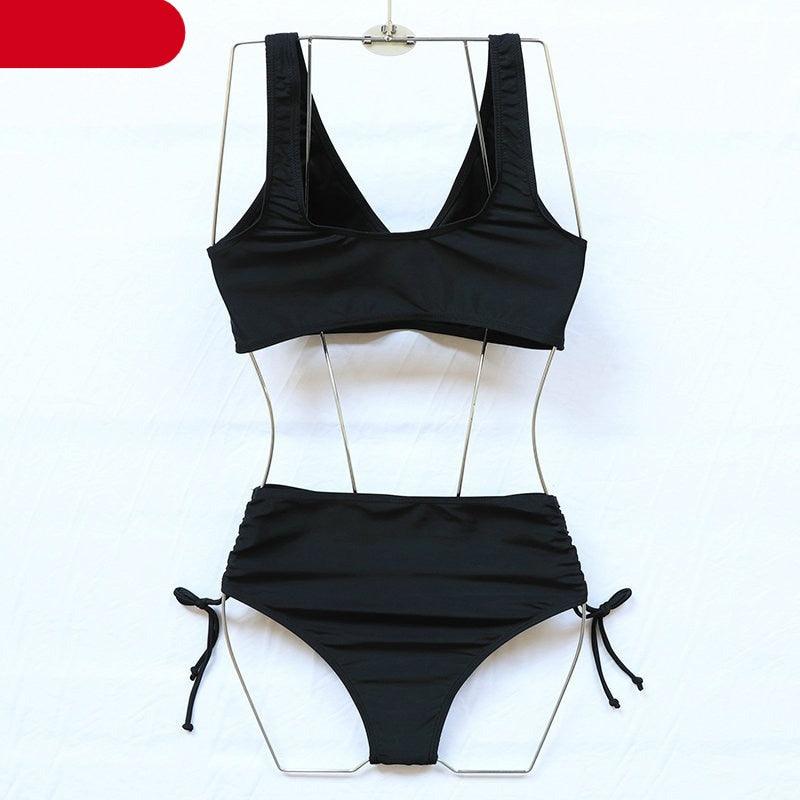 Elegant High Waist Bikini Set Push Up Swimwear Women Swimsuits New Black Bathing Suit Twist Women's High Waist Bikini Twist Front Tie Back 2 Piece Lace Up Summer Swimsuits Stevvex