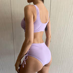 Elegant High Waist Bikini Set Push Up Swimwear Women Swimsuits New Black Bathing Suit Twist Women's High Waist Bikini Twist Front Tie Back 2 Piece Lace Up Summer Swimsuits Stevvex