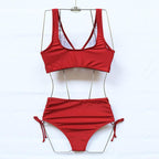 Elegant High Waist Bikini Set Push Up Swimwear Women Swimsuits New Black Bathing Suit Twist Women's High Waist Bikini Twist Front Tie Back 2 Piece Lace Up Summer Swimsuits Stevvex
