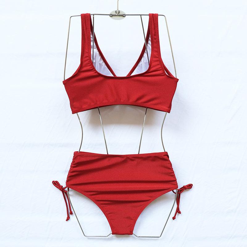 Elegant High Waist Bikini Set Push Up Swimwear Women Swimsuits New Black Bathing Suit Twist Women's High Waist Bikini Twist Front Tie Back 2 Piece Lace Up Summer Swimsuits Stevvex