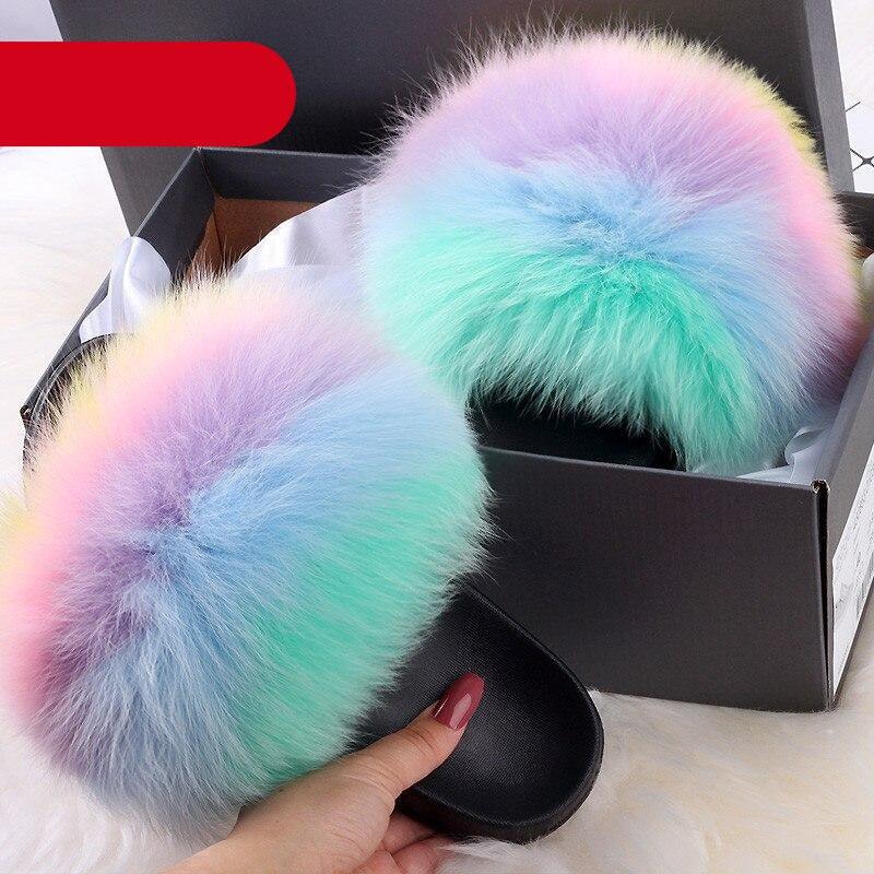 Elegant Indoor Fur Slippers For Women Fur Slides Flip Flops Beach Plush Fluffy Furry Slippers Furry Fuzzy Slides Open Toe Fluffy Slides Fox Fur Feather Sandals Fur Slip On Shoes For Women Stevvex