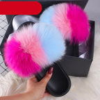 Elegant Indoor Fur Slippers For Women Fur Slides Flip Flops Beach Plush Fluffy Furry Slippers Furry Fuzzy Slides Open Toe Fluffy Slides Fox Fur Feather Sandals Fur Slip On Shoes For Women Stevvex