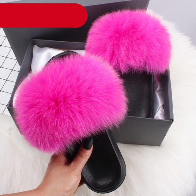 Elegant Indoor Fur Slippers For Women Fur Slides Flip Flops Beach Plush Fluffy Furry Slippers Furry Fuzzy Slides Open Toe Fluffy Slides Fox Fur Feather Sandals Fur Slip On Shoes For Women Stevvex