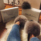Elegant Indoor Fur Slippers For Women Fur Slides Flip Flops Beach Plush Fluffy Furry Slippers Furry Fuzzy Slides Open Toe Fluffy Slides Fox Fur Feather Sandals Fur Slip On Shoes For Women Stevvex
