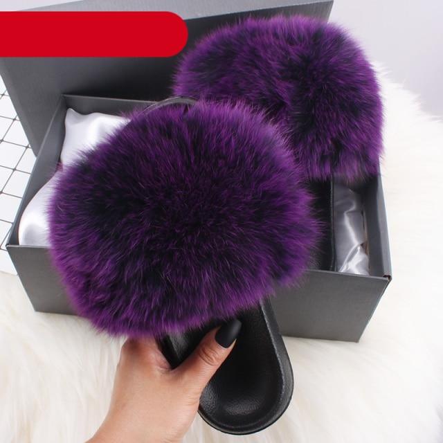 Elegant Indoor Fur Slippers For Women Fur Slides Flip Flops Beach Plush Fluffy Furry Slippers Furry Fuzzy Slides Open Toe Fluffy Slides Fox Fur Feather Sandals Fur Slip On Shoes For Women Stevvex