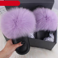 Elegant Indoor Fur Slippers For Women Fur Slides Flip Flops Beach Plush Fluffy Furry Slippers Furry Fuzzy Slides Open Toe Fluffy Slides Fox Fur Feather Sandals Fur Slip On Shoes For Women Stevvex