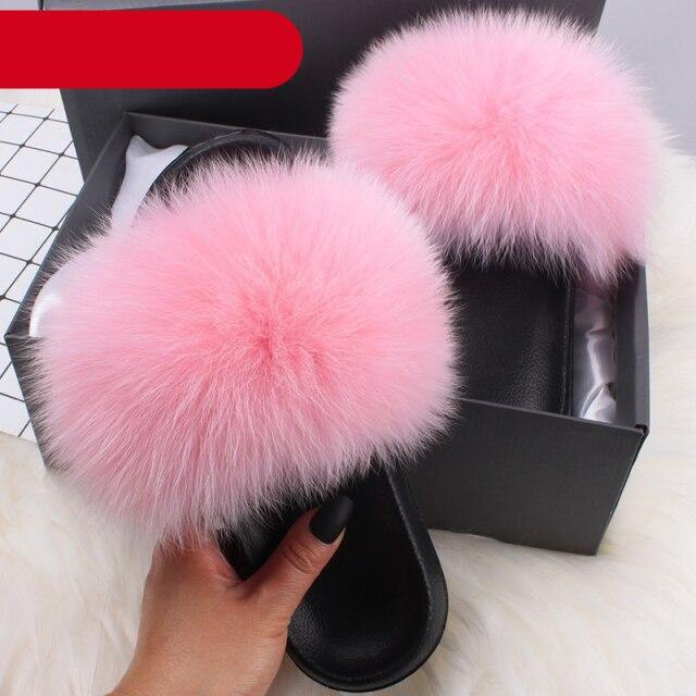 Elegant Indoor Fur Slippers For Women Fur Slides Flip Flops Beach Plush Fluffy Furry Slippers Furry Fuzzy Slides Open Toe Fluffy Slides Fox Fur Feather Sandals Fur Slip On Shoes For Women Stevvex