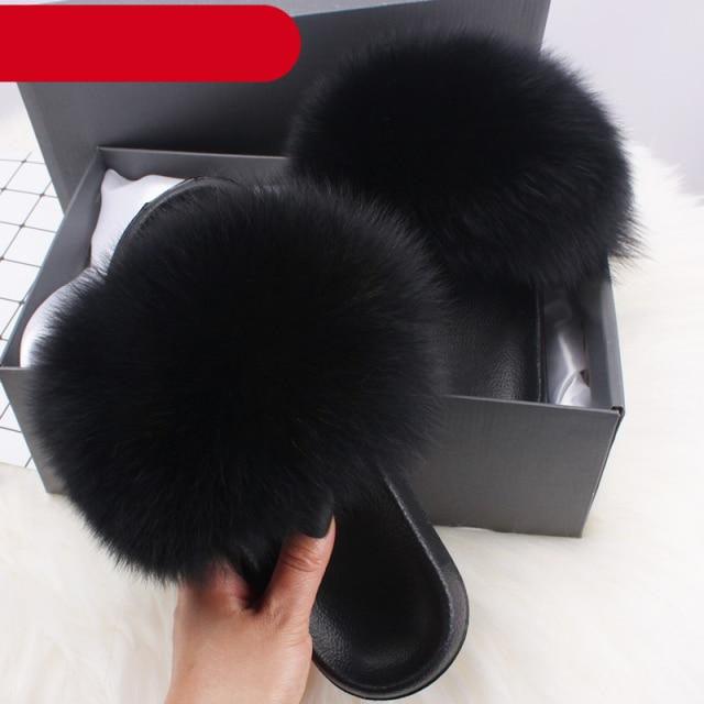 Elegant Indoor Fur Slippers For Women Fur Slides Flip Flops Beach Plush Fluffy Furry Slippers Furry Fuzzy Slides Open Toe Fluffy Slides Fox Fur Feather Sandals Fur Slip On Shoes For Women Stevvex